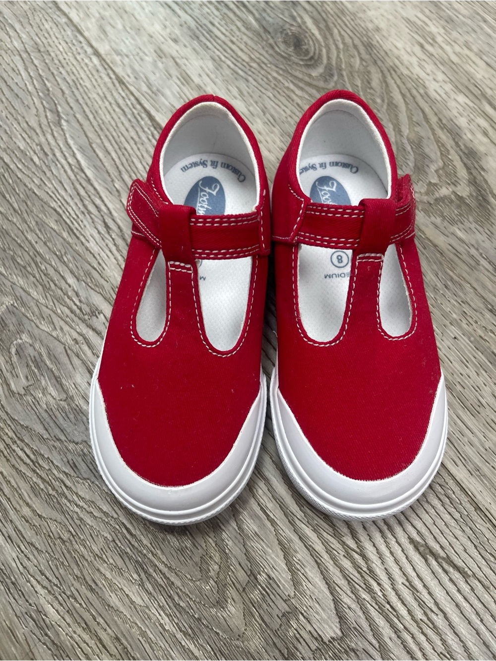 FootMates Red Canvas T-Strap Sneakers with White Soles